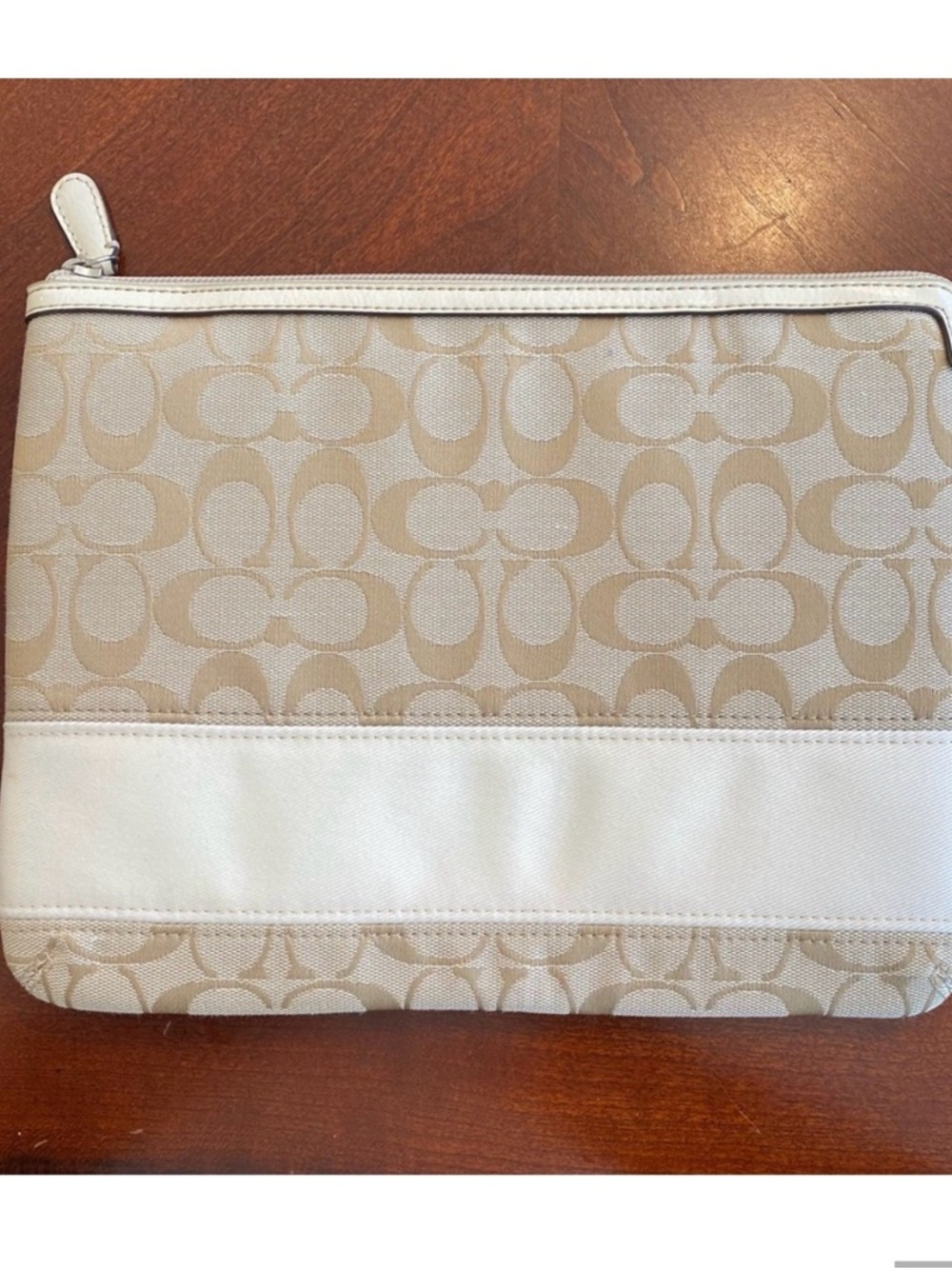 Coach Beige & White Signature Canvas Tablet/Ipad Sleeve